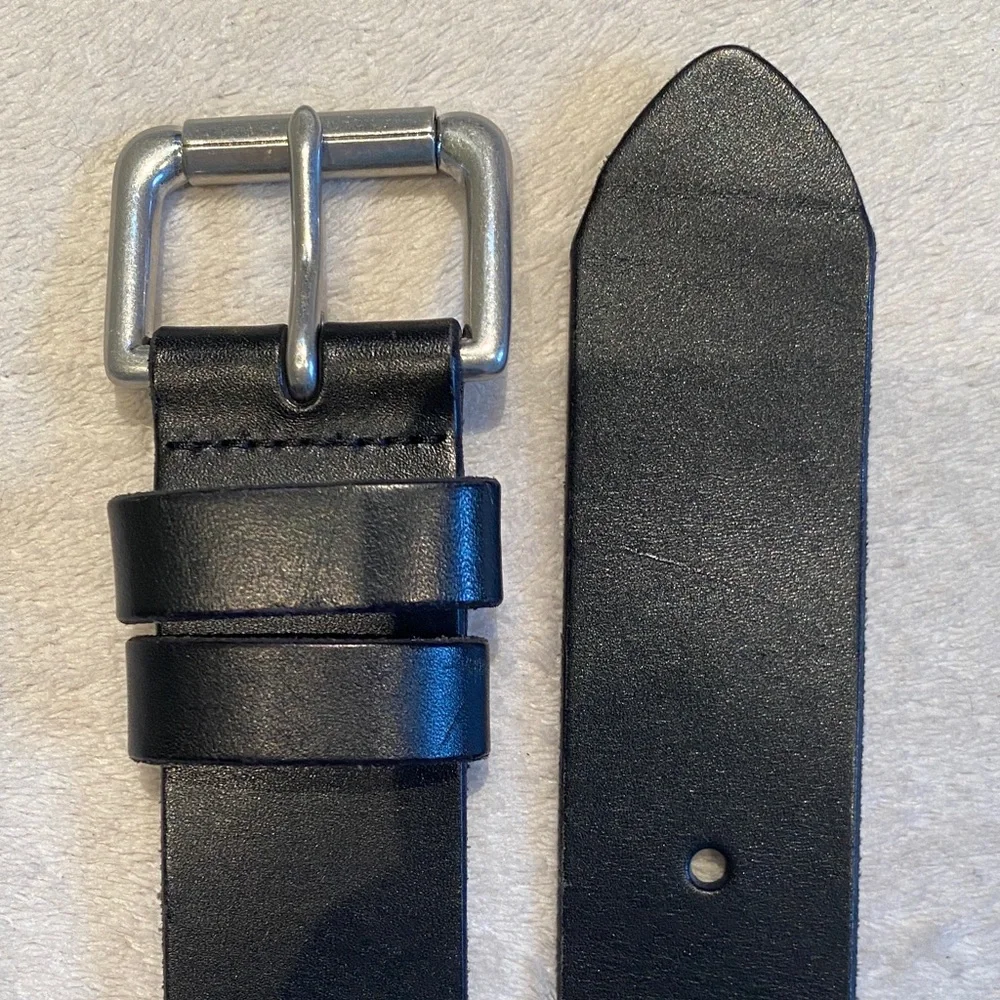 Polo Ralph Lauren black leather silver buckle casual belt Sz 48